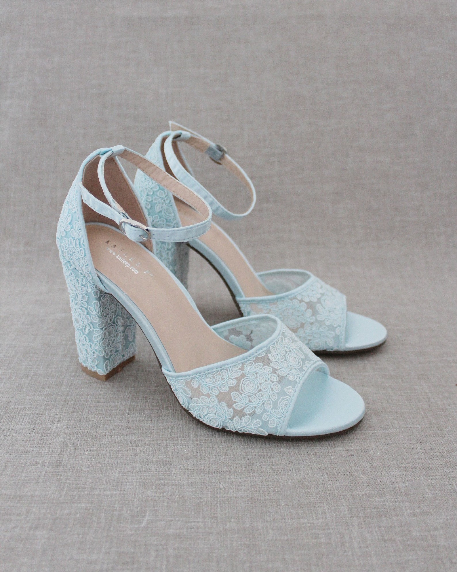 Light Blue Crochet Lace Block Heel Sandals With SATIN BACK BOW - Etsy