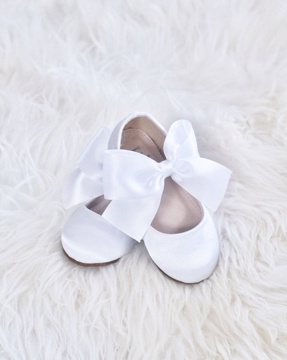 WHITE SATIN BOW Girls Satin Shoes | Etsy