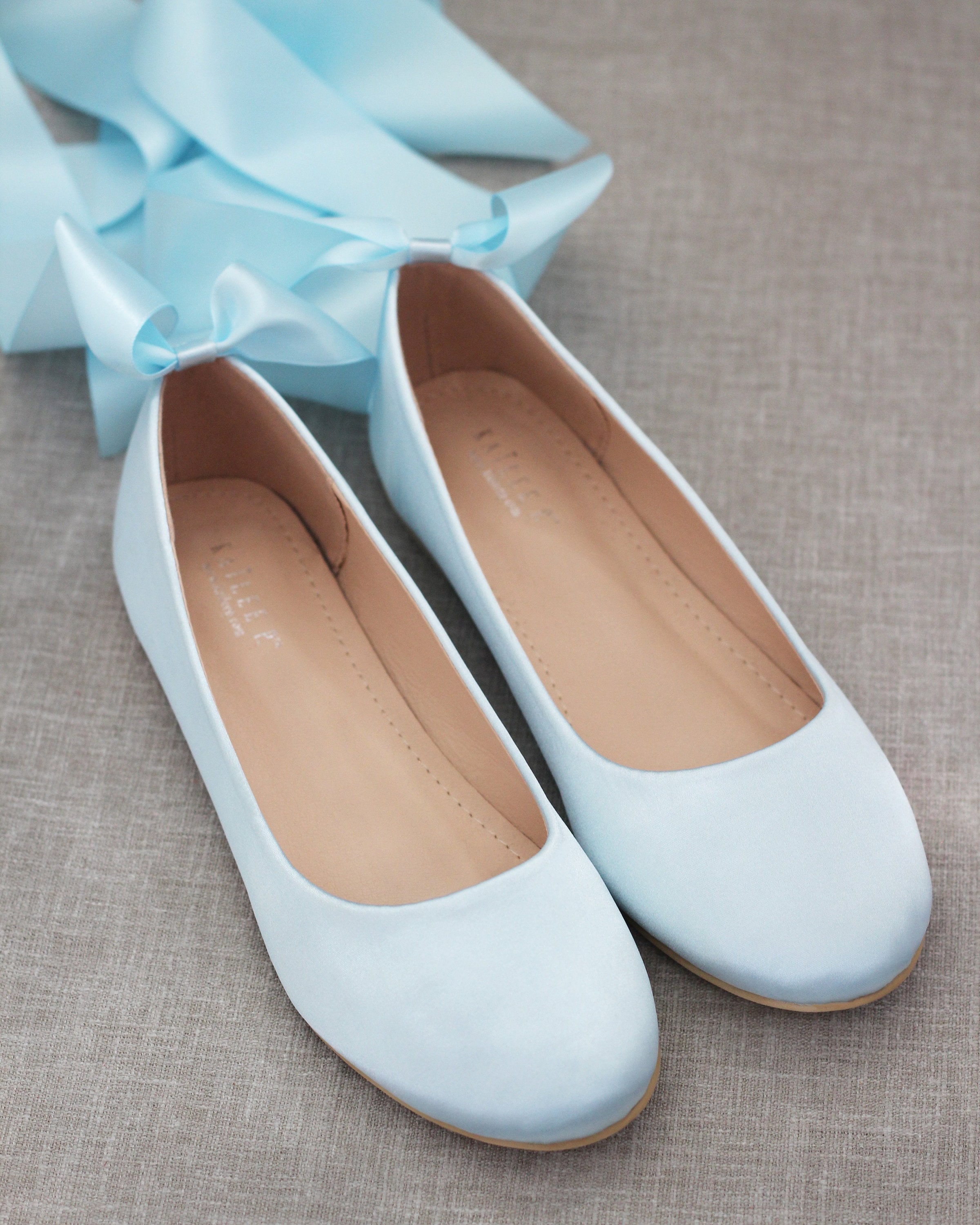 Light Blue Satin Round Toe Flats con MINI RHINESTONES Zapatos de boda clásicos Zapatos Zapatos para mujer Zapatos sin cordones zapatos de novia zapatos de mujer algo azul 