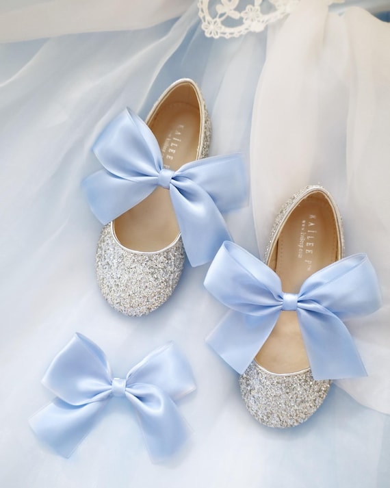 Silver glitter flower girl shoes clearance