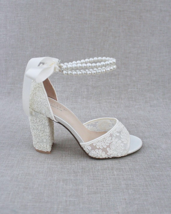 Hetty Ivory Wedding Shoes - A High Block Heel Ivory Satin Bridal Shoes by  Harriet Wilde