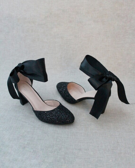Black glitter hotsell block heel shoes