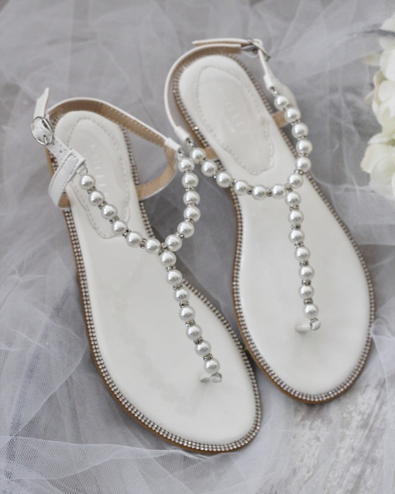 Women and Kids Sandals T-strap OFF WHITE Pearl With - Etsy