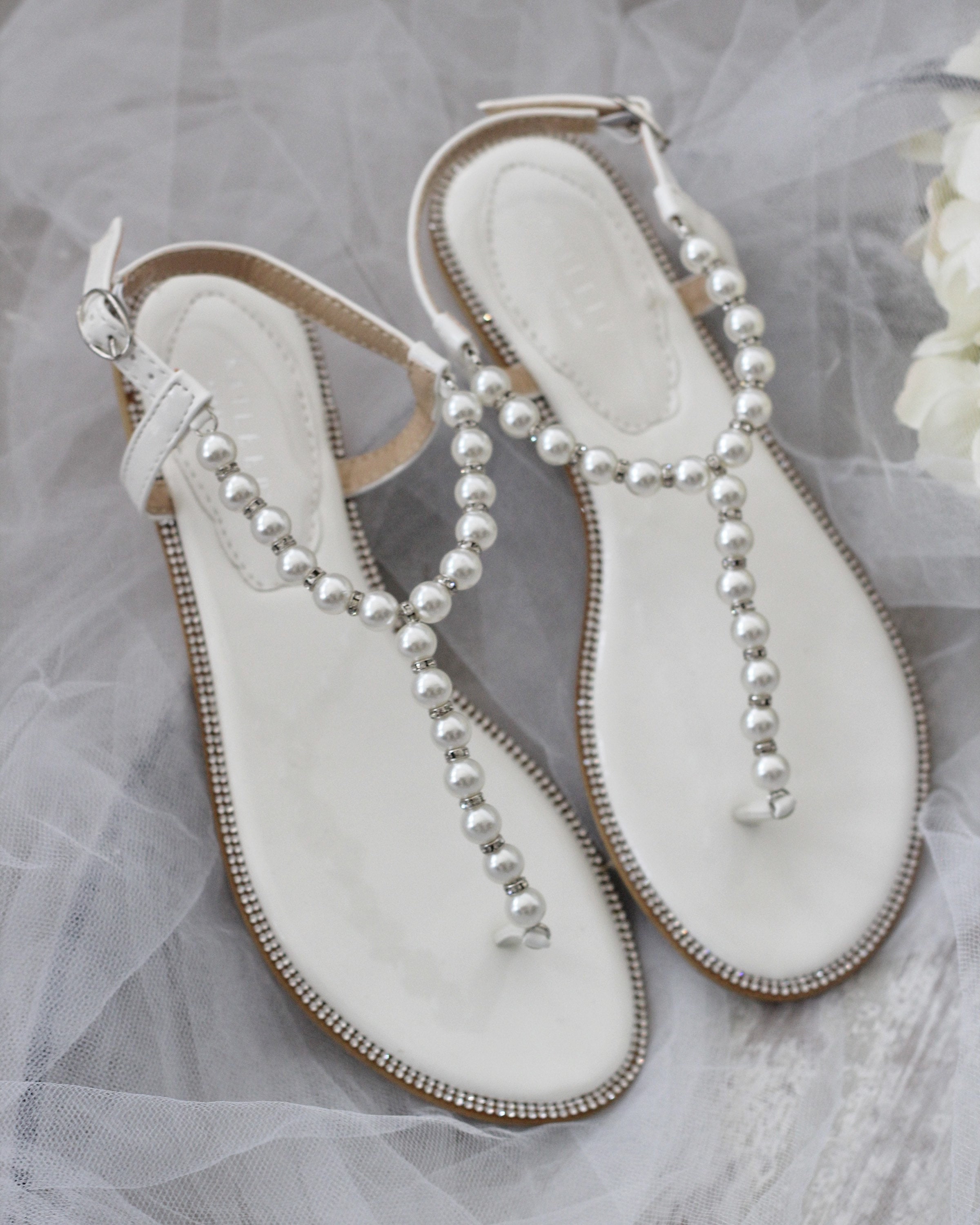 Women and Kids Sandals T-Strap OFF WHITE Pearl with | Etsy