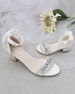 Ivory Satin Block Heel Sandals with FLORAL RHINESTONES on Upper Strap, Flower Girls Shoes, Jr.Bridesmaid Shoes, Women Sandals, Wedding Shoes 