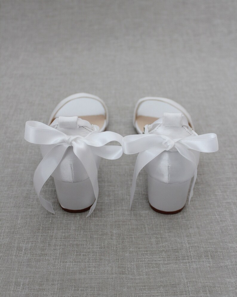 satin white block heel