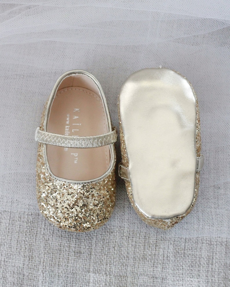 Gold Rock Glitter Mary Jane Flats for Fall Flower Girls Shoes, Girls Shoes, Holiday Shoes, Party Shoes image 5