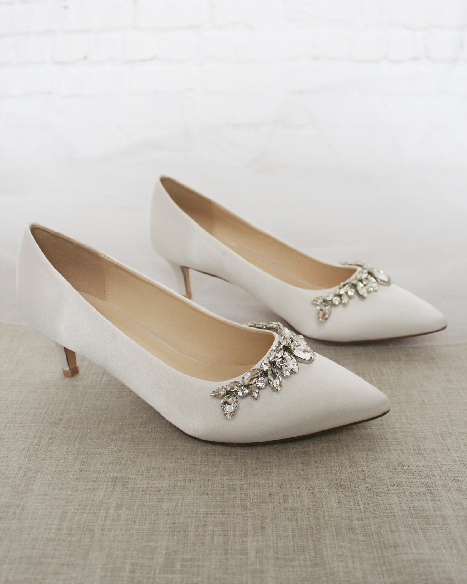 white satin shoes low heels