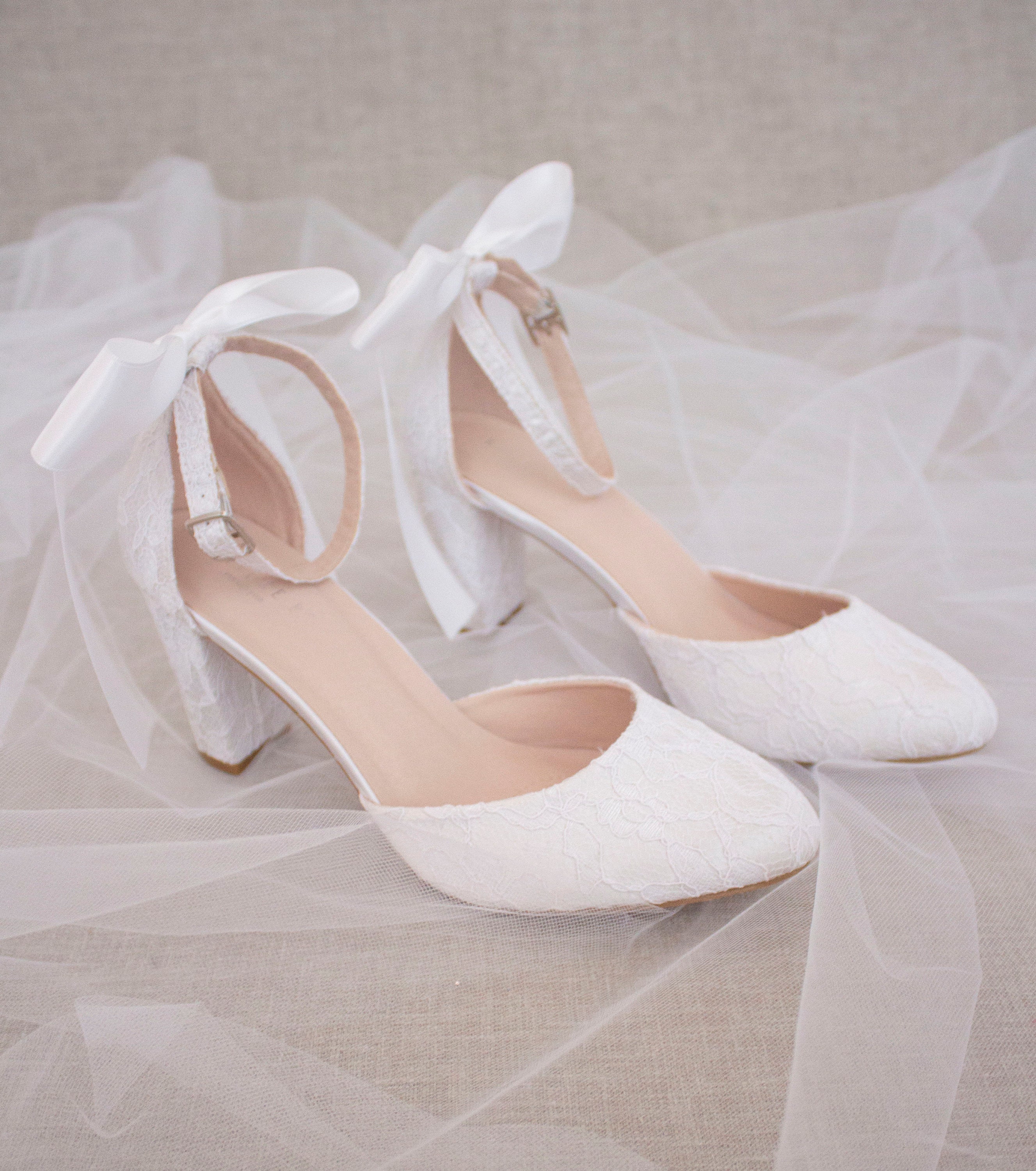 white block heels with bow