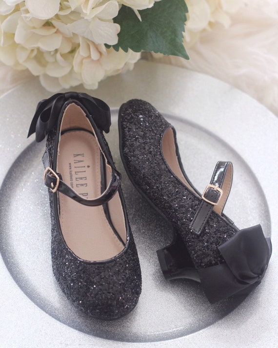 black flower girl shoes