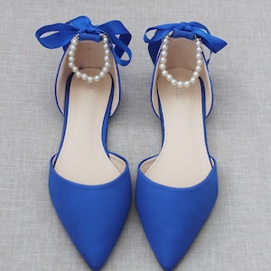 blue pointed flat shoes