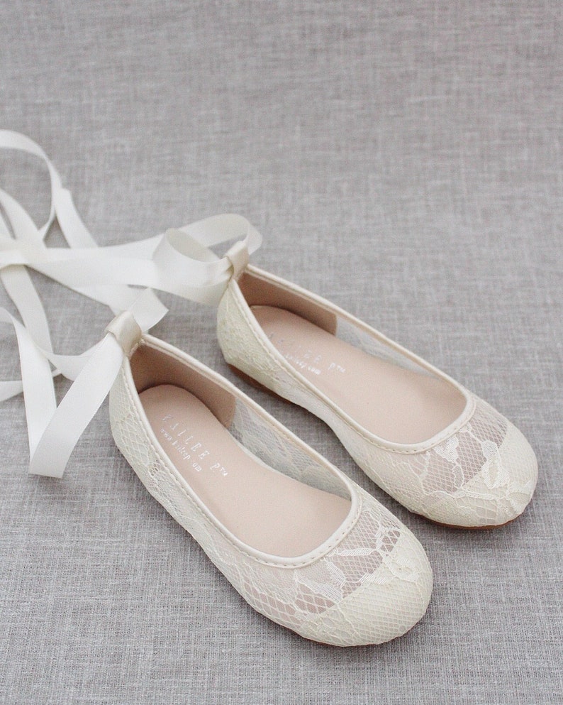 Girls IVORY Lace Ballerina Flats With Ballerina Lace up - Etsy