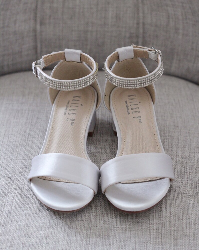 White Satin Block Heel Sandal with TULLE BACK BOW Bride | Etsy