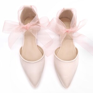 Dusty Pink Satin Pointy Toe Flats With ANKLE TIE or BALLERINA Lace Up ...