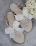 Beige Patent Pearl/Rhinestones Flat Sandal with Oversized Satin Bow, Bride and Bridesmaid Sandals, Women and Girl Pearl Sandals 