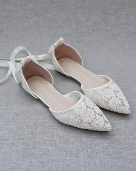 Ivory Crochet Lace Pointy Toe Flats Women Wedding Shoes - Etsy