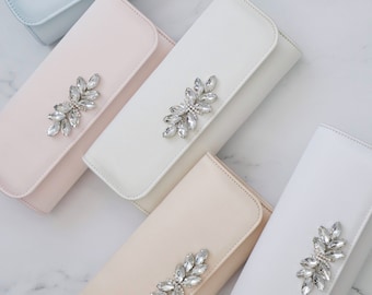Satin Clutch with Butterfly Brooch, Bridal Clutch, Bridesmaids Clutch, Wedding Accessories, Wedding Gift, Evening Clutch