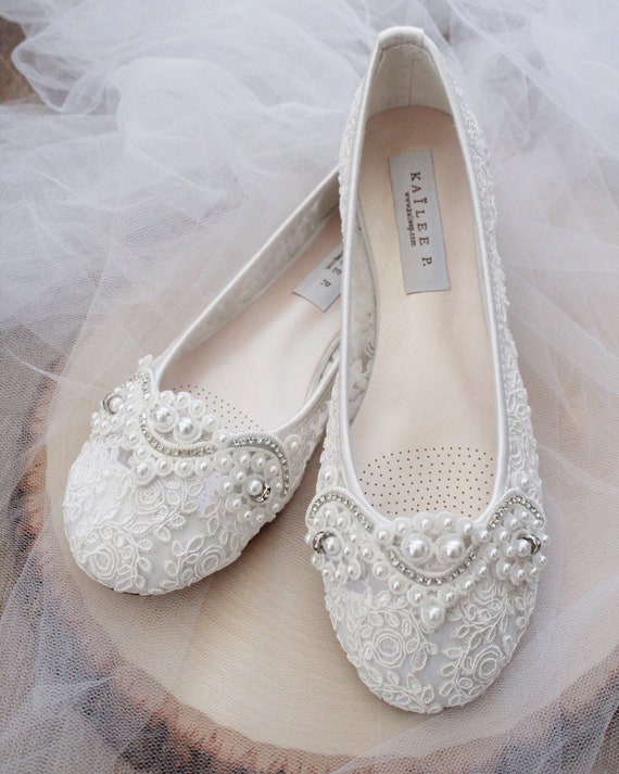 white lace flat shoes