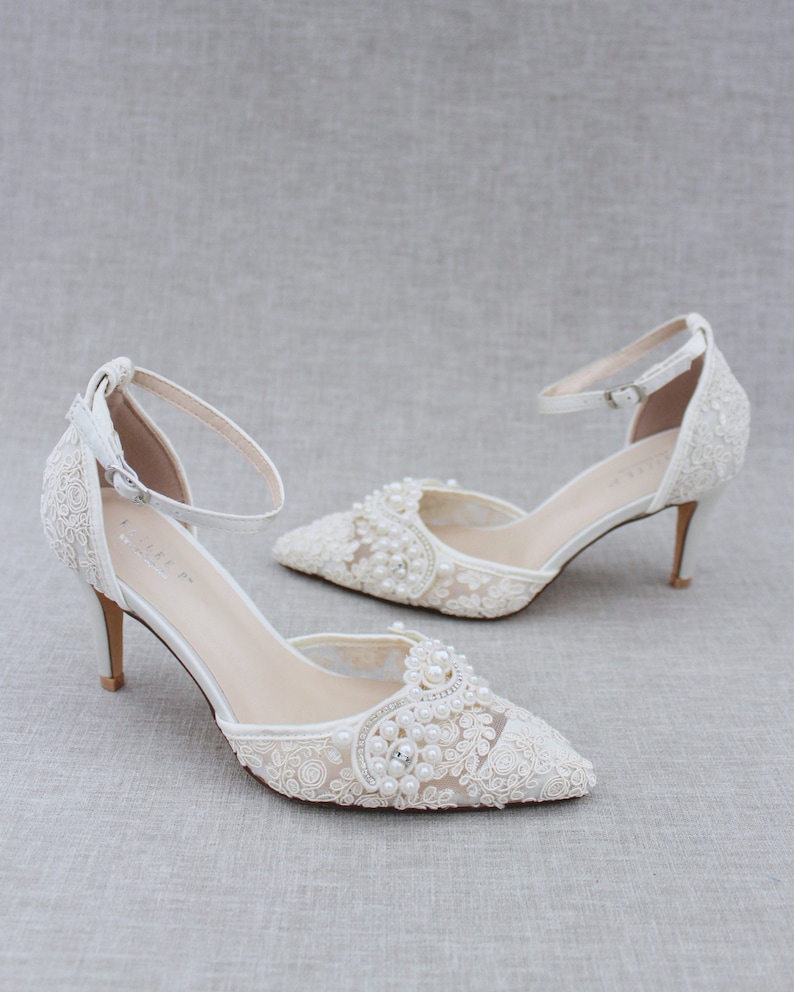Ivory Crochet Lace Pointy Toe HEELS With Small Pearl Applique - Etsy