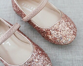 Rose Gold Rock Glitter Mary Jane Flats 