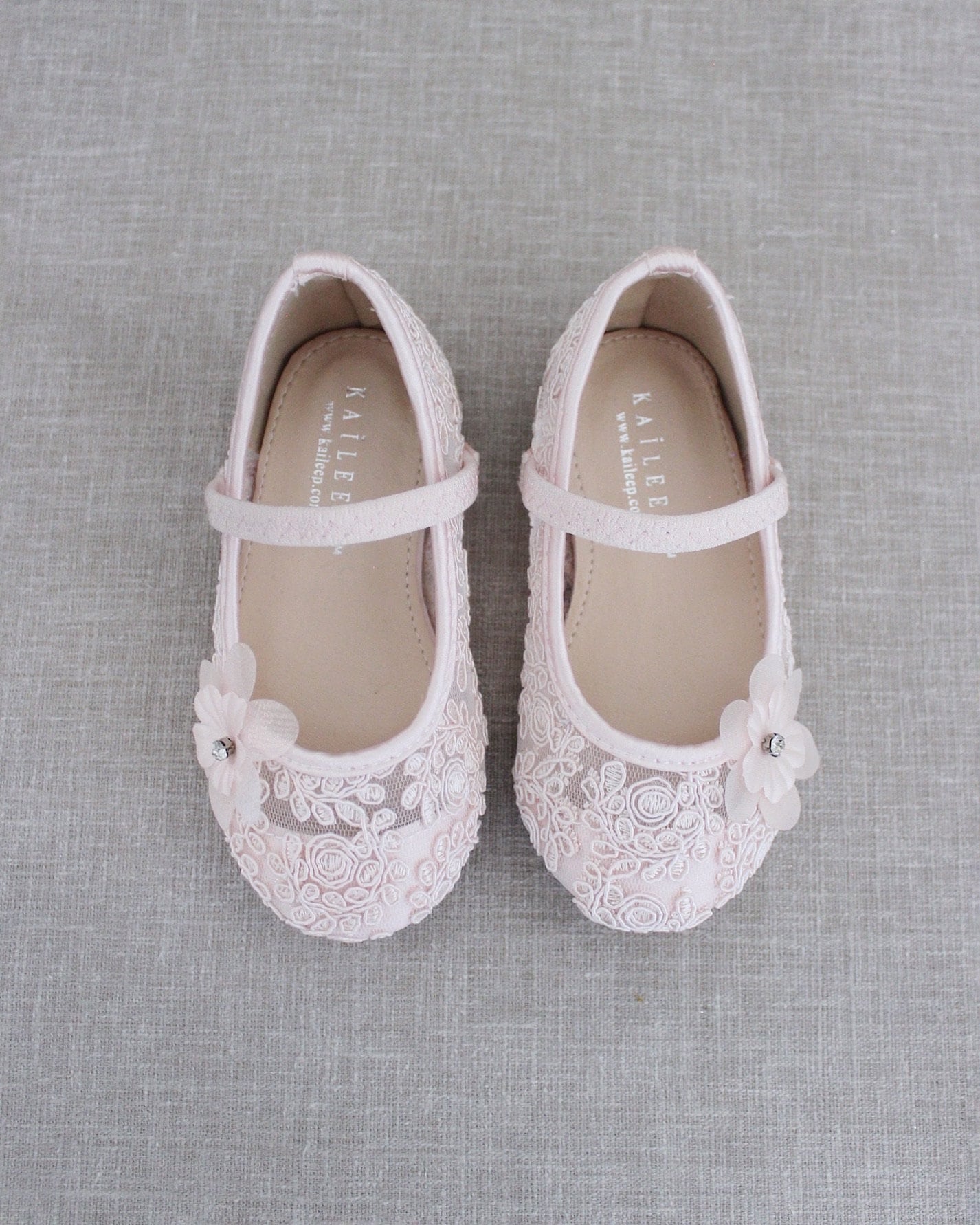 Dusty Pink Crochet Lace Mary Jane Flats With Flower Applique - Flower ...