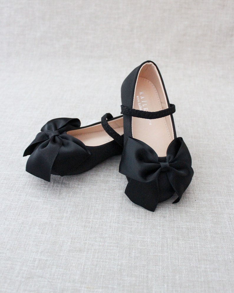 Black Satin Mary Jane With FRONT SATIN BOW - for Fall Flower Girls ...