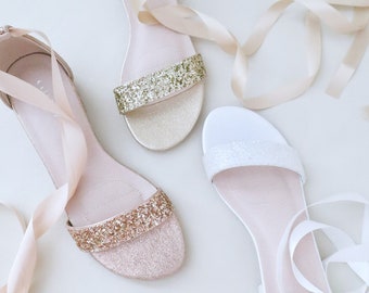 Rock Glitter Low Block Heel Ballerina Wedding Sandals, Bridal Sandals, Bridesmaids Shoes, Low Heels Sandals