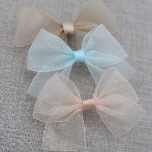 SHEER ORGANZA BOWS -  Hair Clips, Holiday Hair Bows, Flower Girls Bows, Party Bows