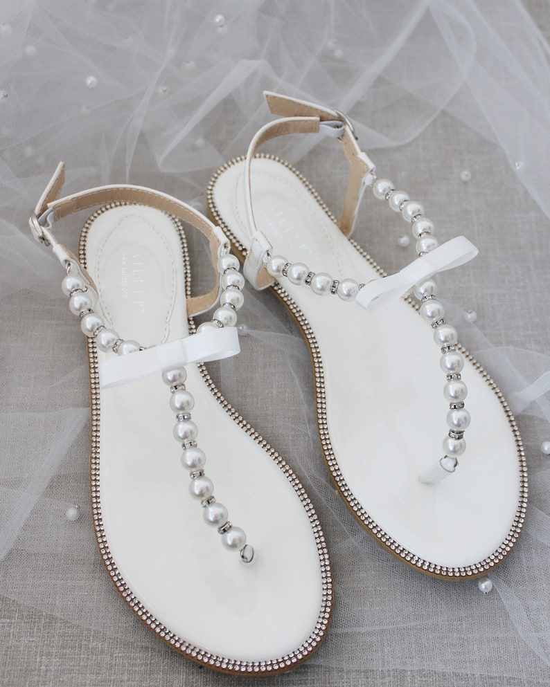 Women and Kids Sandals T-strap OFF WHITE Pearl With - Etsy