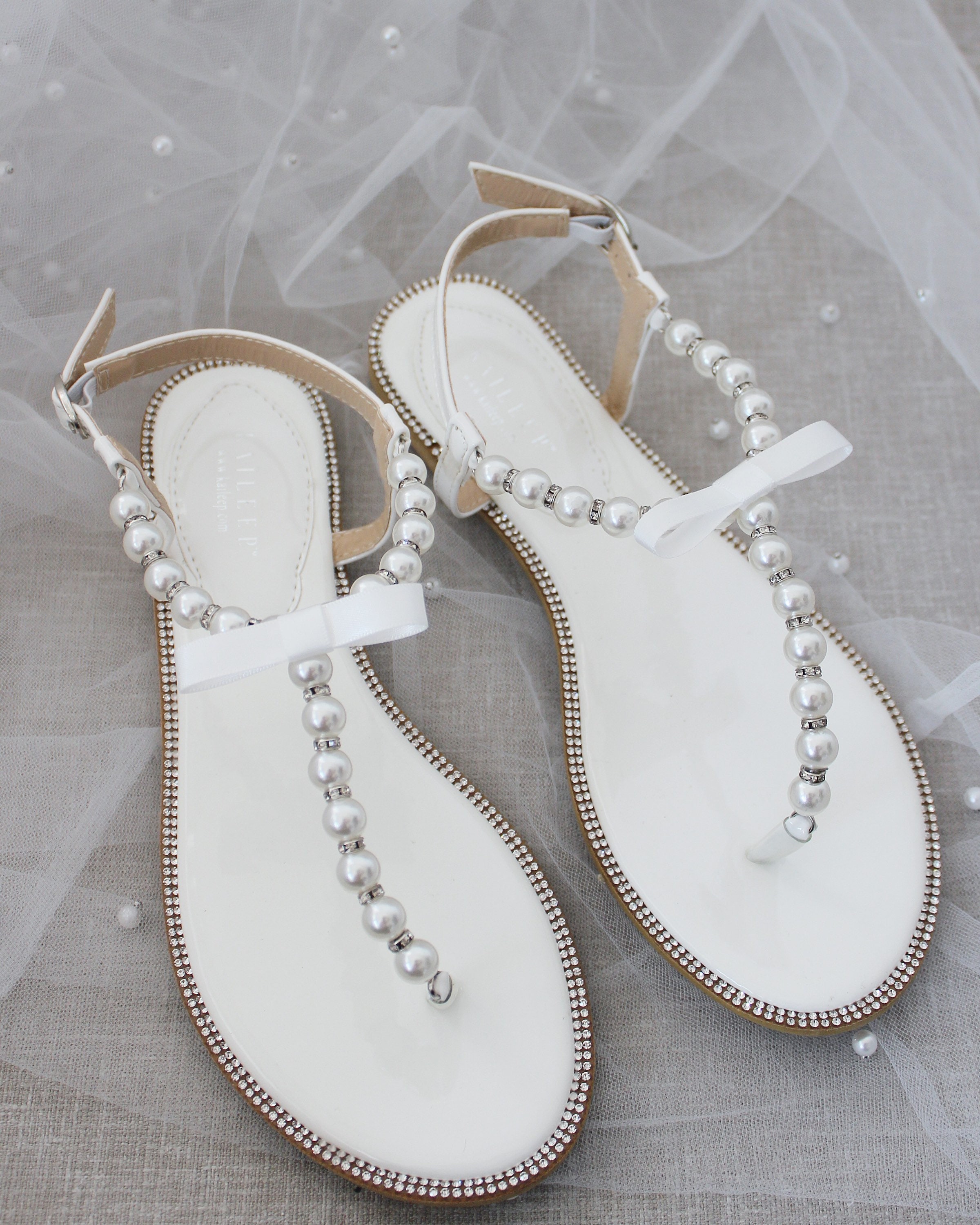 Women and Kids Sandals T-Strap OFF WHITE Pearl with | Etsy