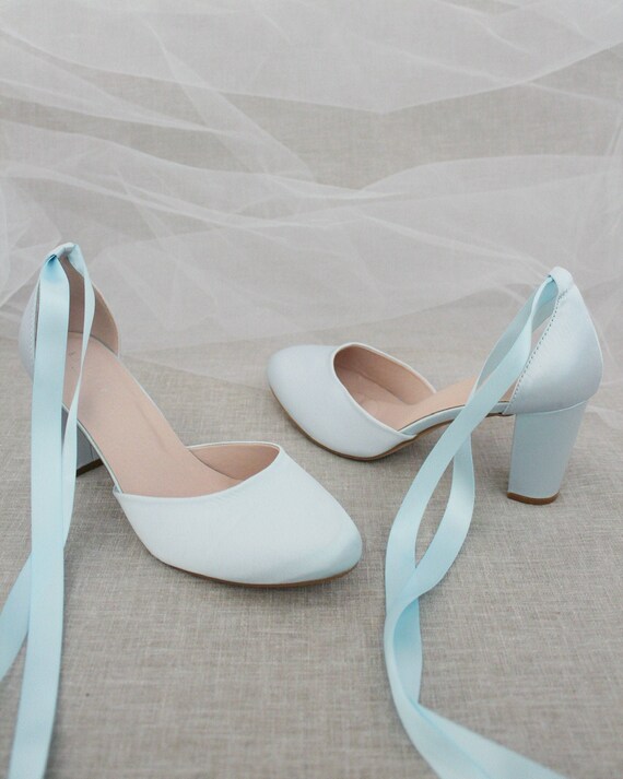 light blue block heels