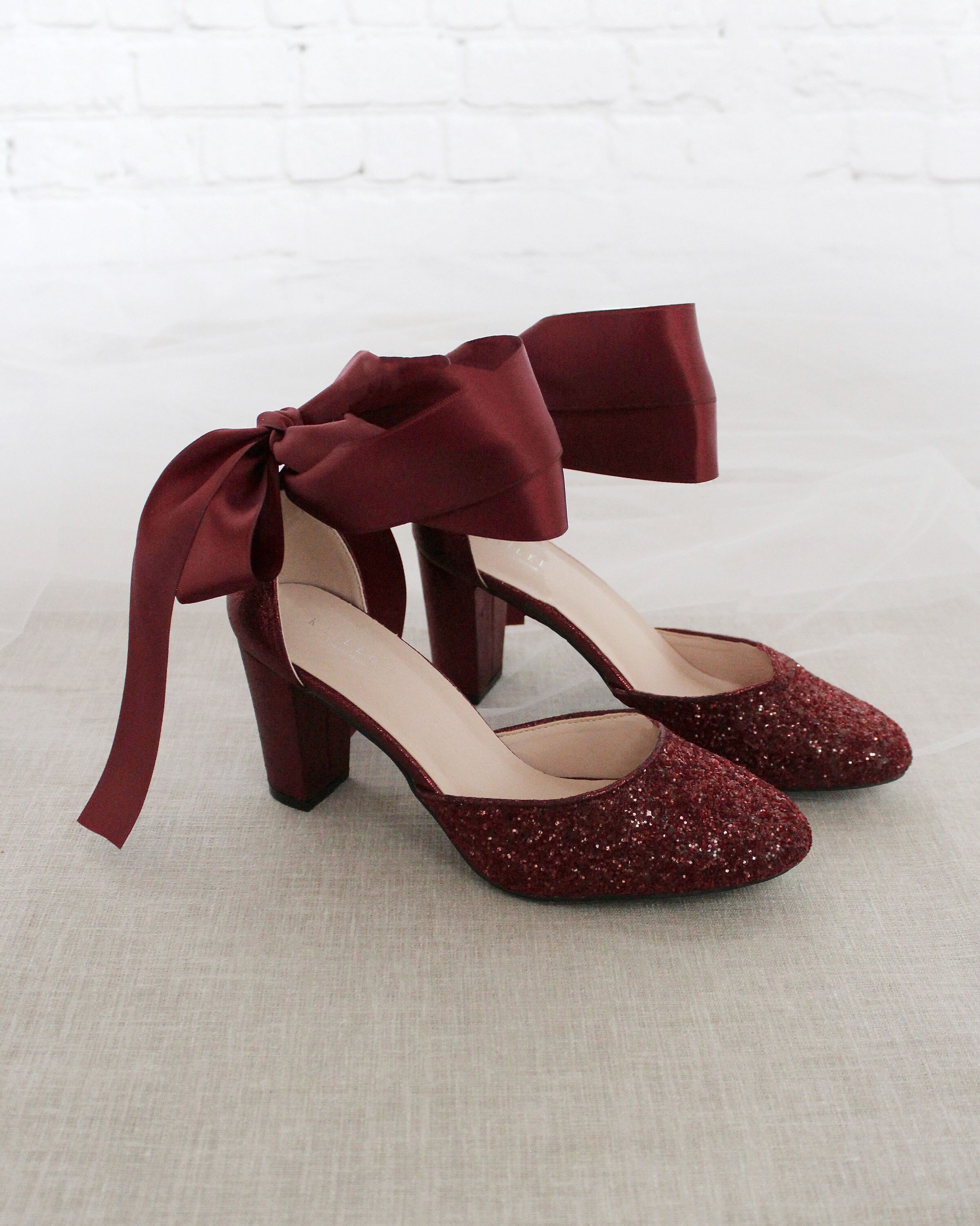 Burgundy Rock Glitter Block Heel with SATIN TIE Women Wedding | Etsy Burgundy Rock Glitter Block Heel with SATIN TIE Women Wedding | Etsy