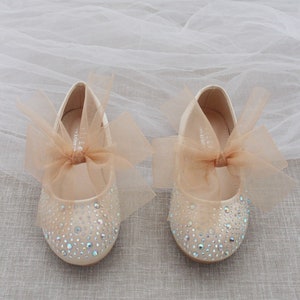Champagne Satin Mary Jane Flats With CHIFFON BOW and - Etsy