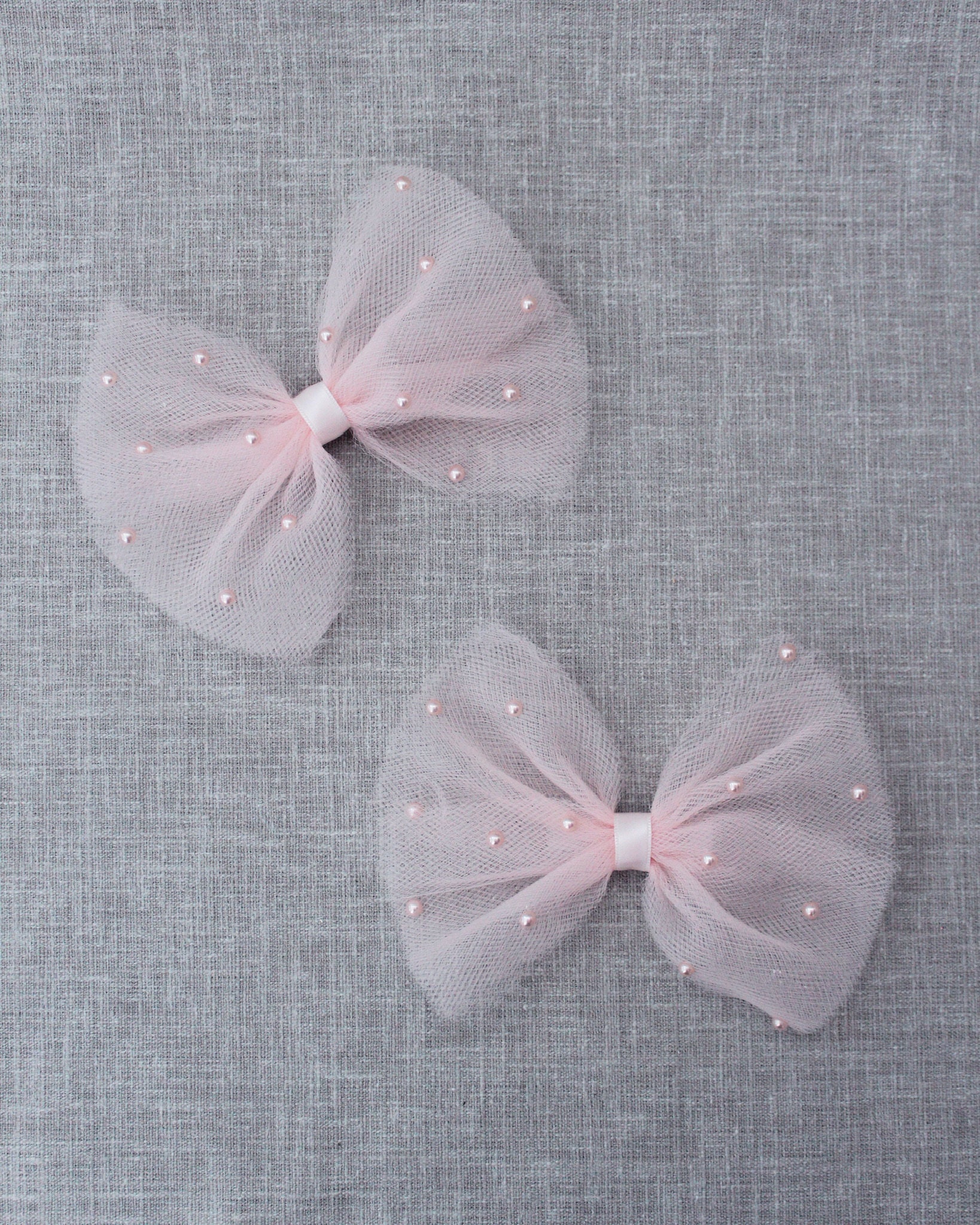 Blush Butterfly Tulle Bow Hair Clip or Shoe Clips with Scattered Pearls -  Girls Hair Accessories, Shoe Clips, Baby Headband