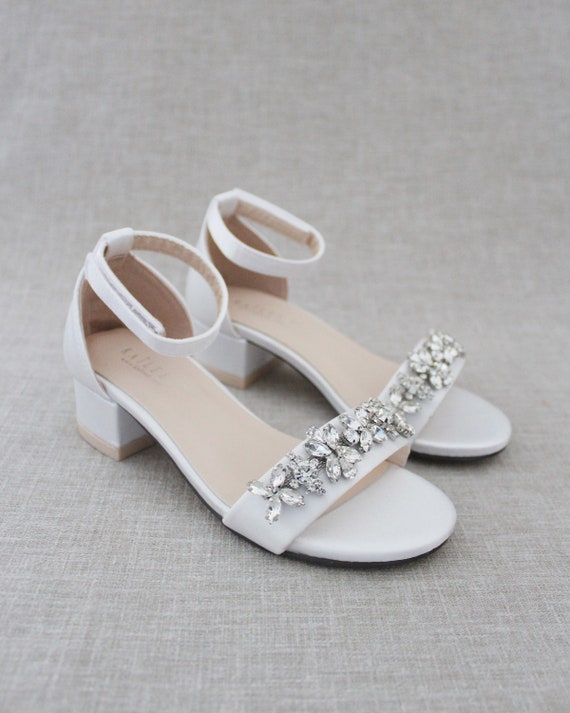 low block heel sandals white