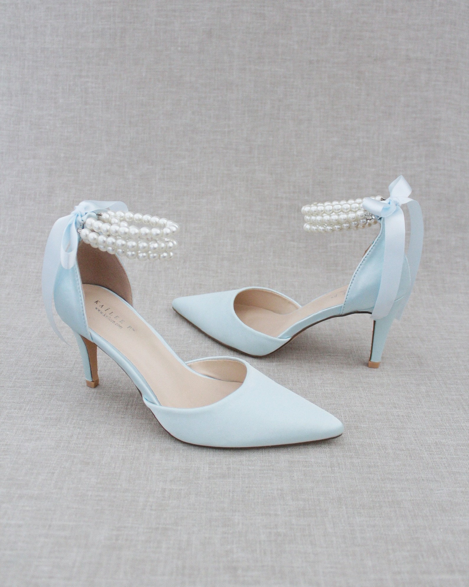 Light Blue Satin Pointy Toe Heels With Trinity Pearls Ankle - Etsy