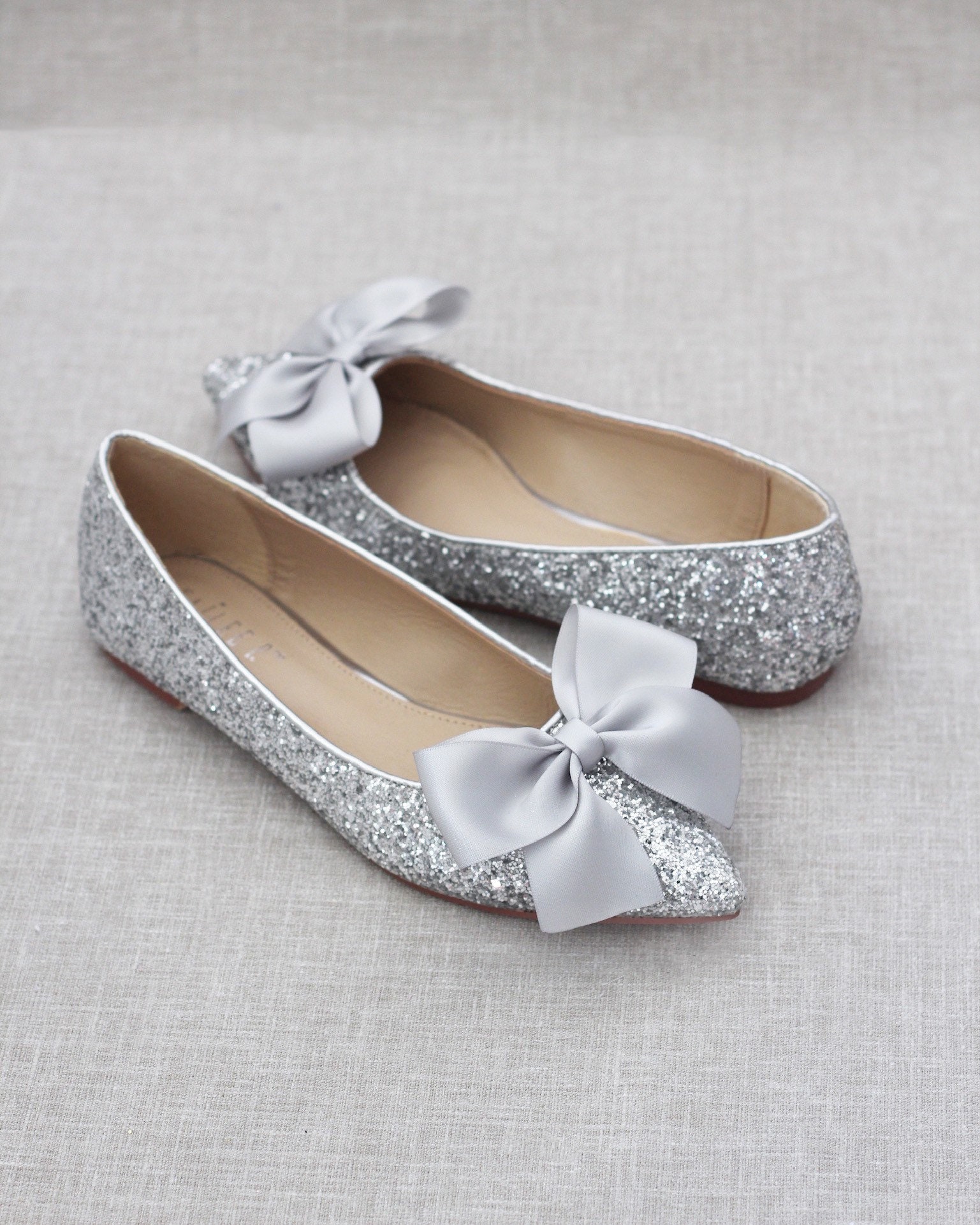 Fullwill Women Sparkly Bridal Ballet Flats Rhinestone Pointed Toe Slip On Wedding Ballerina Shoes Sliver