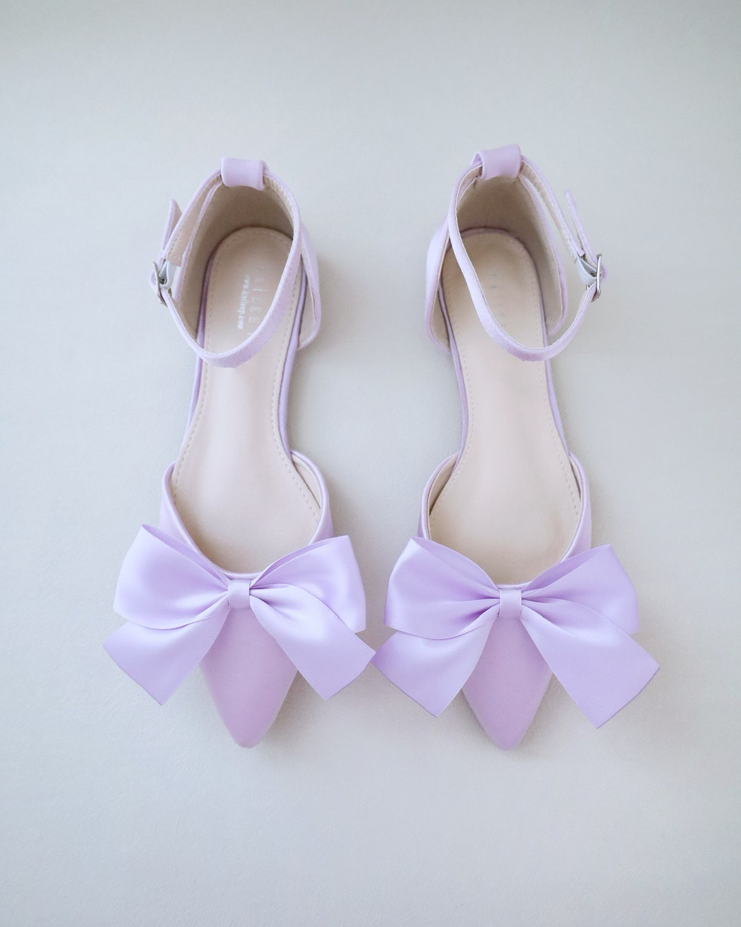 Lavender Satin Pointy Toe Flats With Front Satin Bow, Bridesmaids Shoes ...