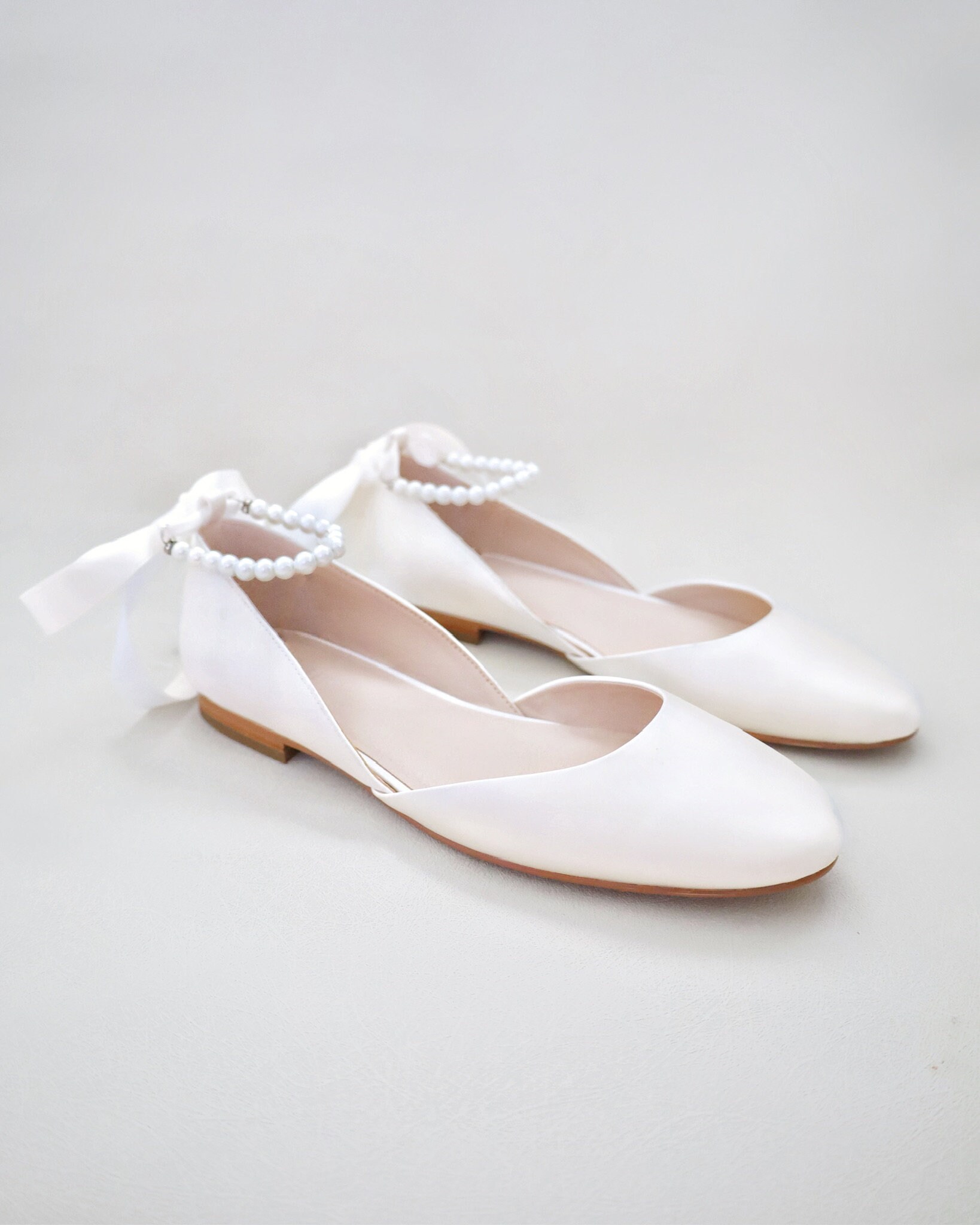 Ivory Satin Flats With Pearls Ankle Strap, Wedding Shoes, Bridal Flats Ivory Satin Flats With Pearls Ankle Strap, Wedding Shoes, Bridal Flats