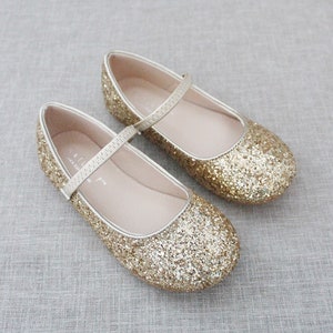 Gold Rock Glitter Mary Jane Flats for Fall Flower Girls Shoes, Girls Shoes, Holiday Shoes, Party Shoes image 1