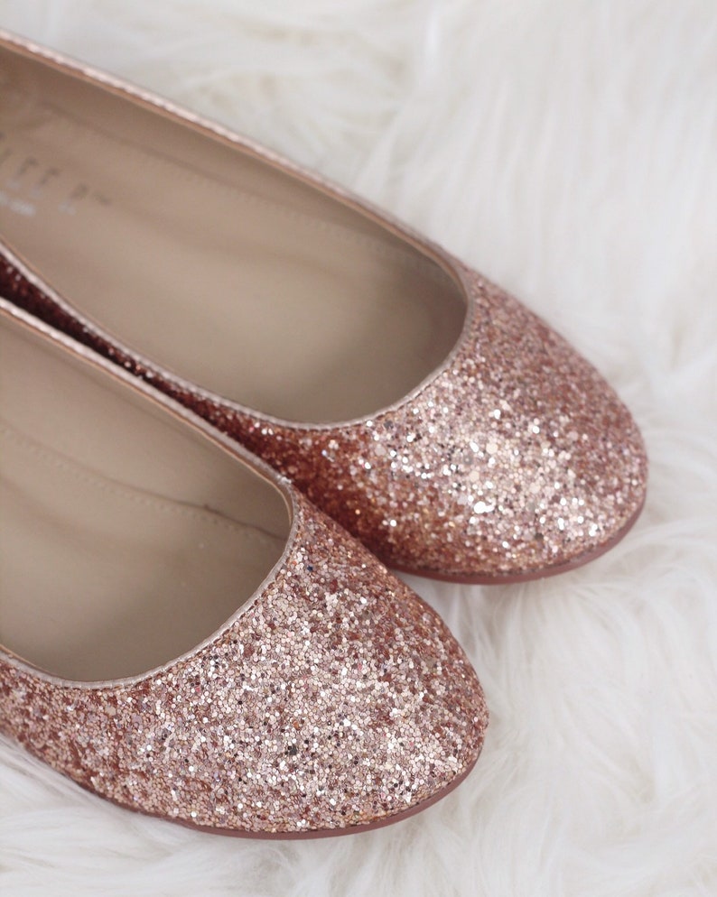ROSE GOLD ROCK Glitter Flats with Back Satin Bow Bridal | Etsy