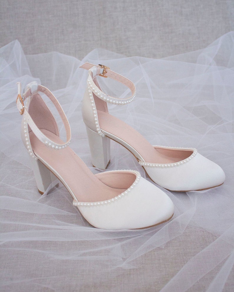 ivory satin block heel