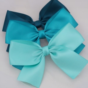 SATIN-HAARBOGEN - Blaue Haarspangen, Blaue Haarschleifen, Türkis-Haarschleifen, Blumenmädchenschleifen, Partyschleifen, Babystirnband
