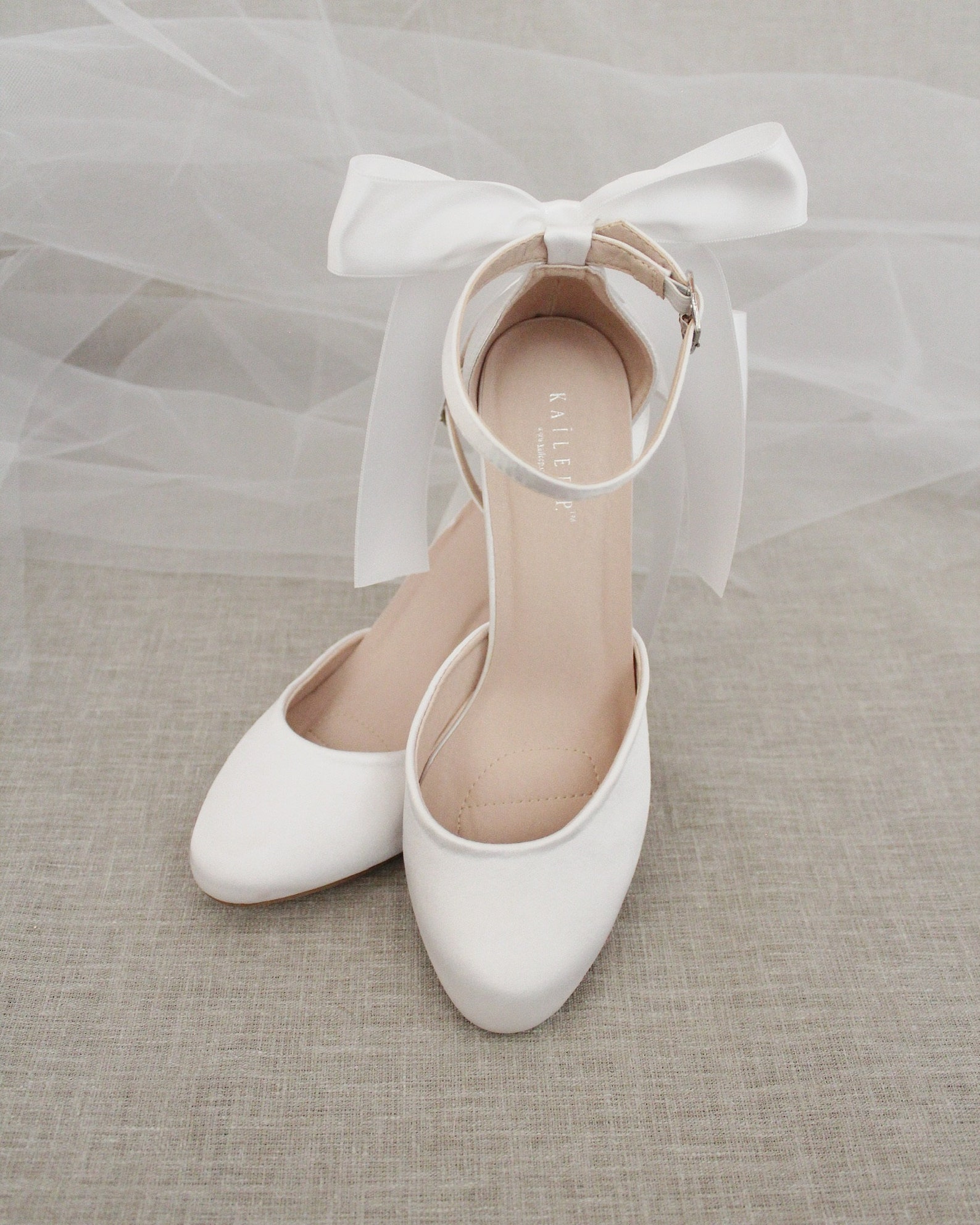white block heels with bow