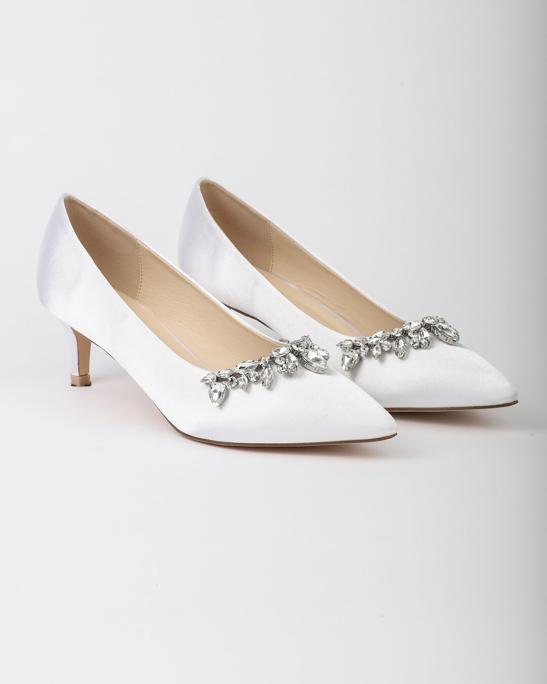 White Satin Pointy Toe Pump Low Heels With TEARDROP - Etsy