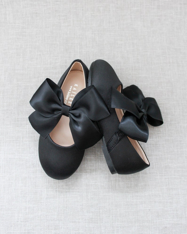 Black Satin Maryjane Shoes with Satin Bow, Fall Flower Girl Shoes, Girls Shoes, Holiday Shoes, Birthday Shoes, Halloween Shoes image 7