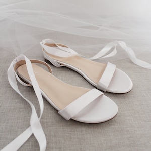 White Satin Flat Sandal with Ballerina Lace Up, Bridesmaid Shoes, Women Sandals, Kids Sandals, Mommy and Me Shoes image 5