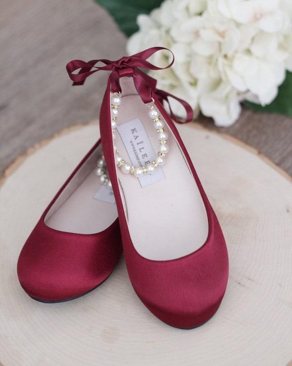 Women & Kids Shoes | WINE SATIN Flats with Pearls Ankle Strap Flower girls shoes, Burgundy Shoes, Women Wedding Shoes, Bridesmaids Shoes Women & Kids Shoes | WINE SATIN Flats with Pearls Ankle Strap Flower girls shoes, Burgundy Shoes, Women Wedding Shoes, Bridesmaids Shoes
