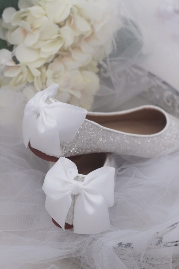 wedding shoes with bow on back