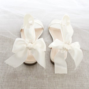 Ivory Satin Flat Sandal with WRAPPED SATIN TIE, Bridesmaid Shoes, Women Sandals, Kids Sandals, Mommy and Me Shoes image 4